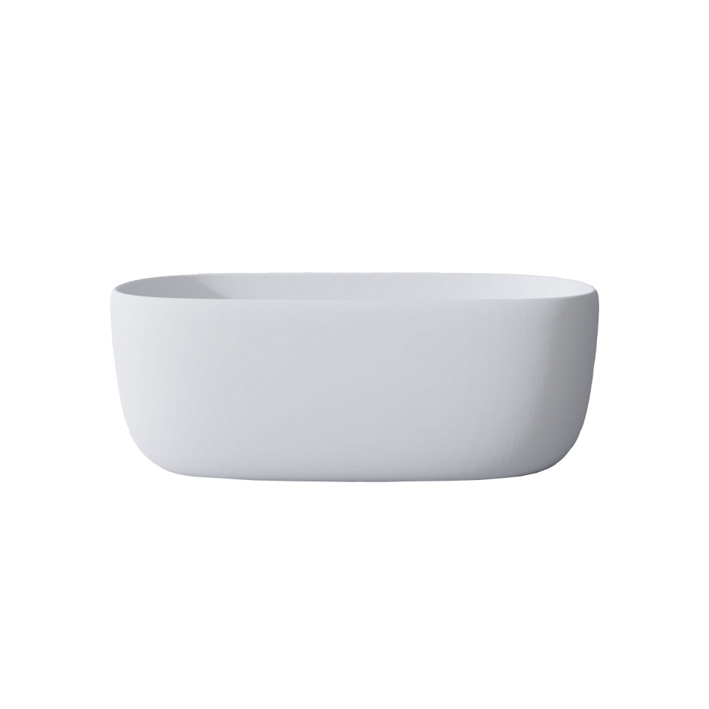 51" Freestanding Soaking Bathtub, Modern Solid Surface Matte White Oval Bathtub with Overflow and Pop-up Drain