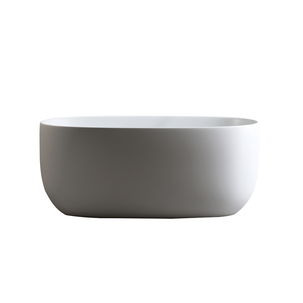 51" Freestanding Soaking Bathtub, Modern Solid Surface Matte White Oval Bathtub with Overflow and Pop-up Drain