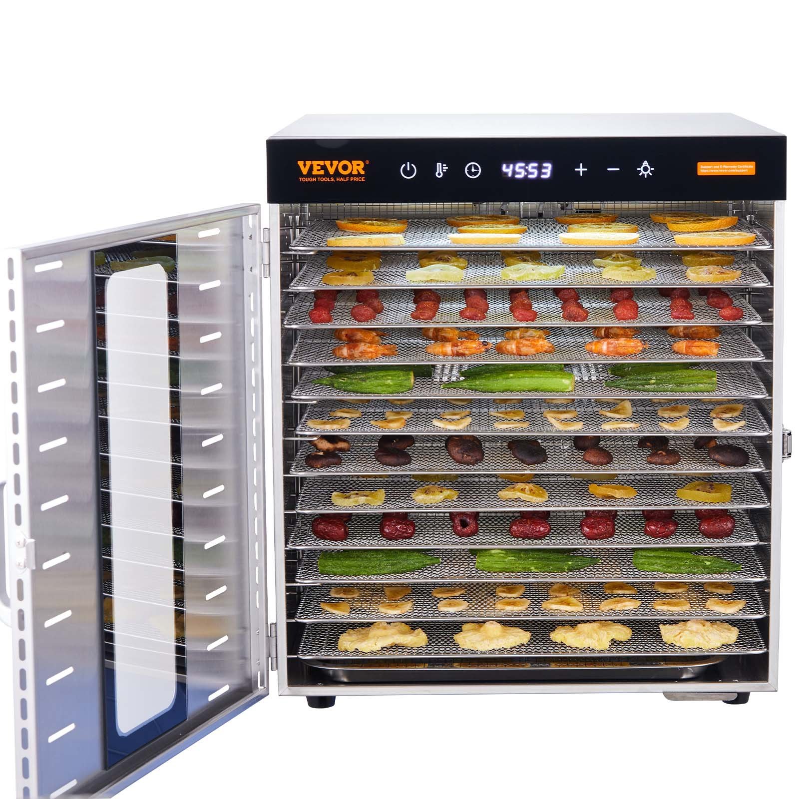 VEVOR Commercial Food Dehydrator Machine with 10 Stainless Steel Trays, Digital Adjustable Timer & Temperature Control for Jerky, Fruit, Herbs, and Dog Treats