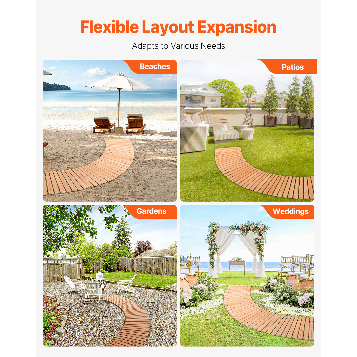8ft Roll-Out Curved Wooden Garden Pathway - Durable Cedar Walkway Mat for Outdoor Landscaping & Mud Control