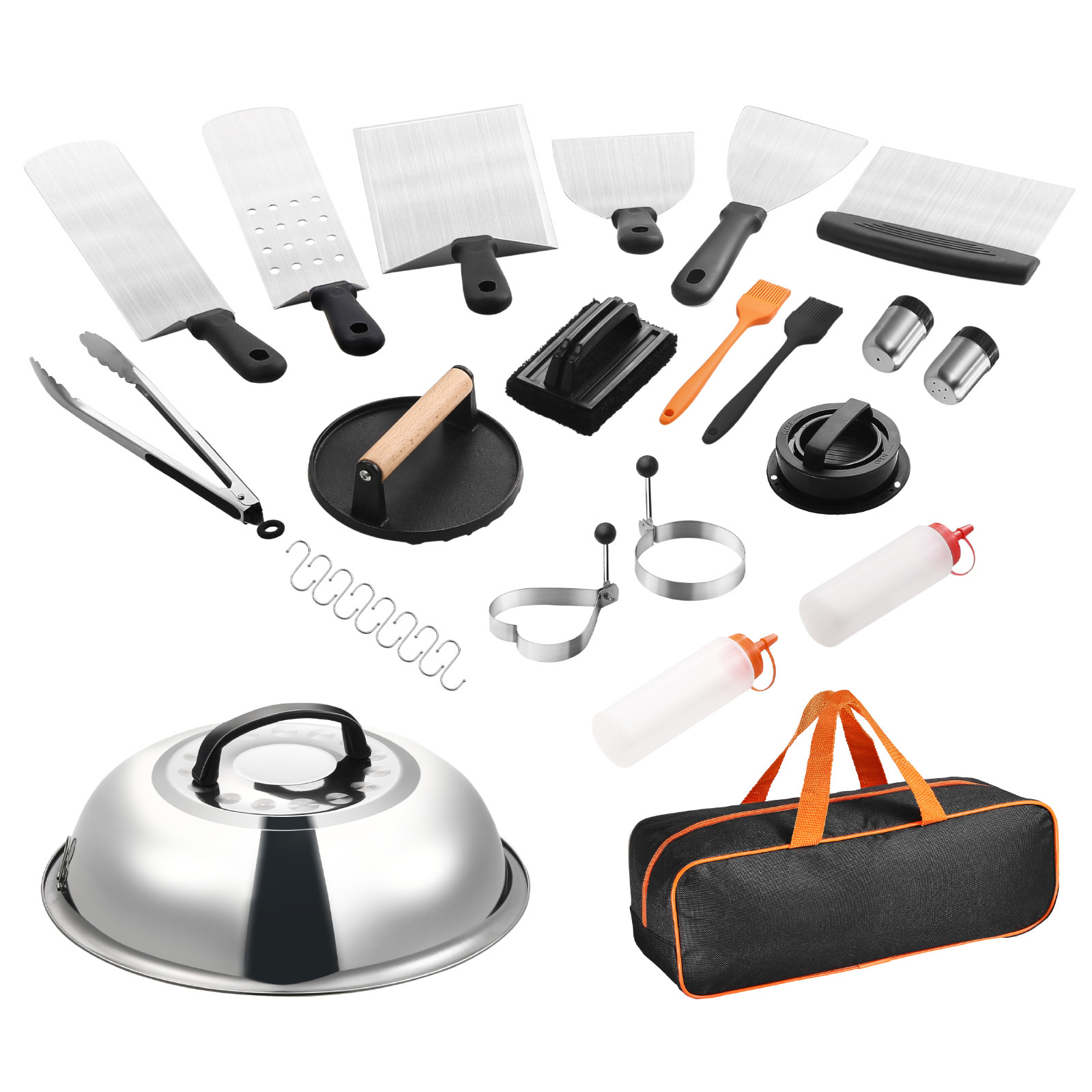 28-Piece Griddle Accessories Kit with Stainless Steel Spatulas, Cast Iron Press, and Cleaning Tools for Flat Top Grill