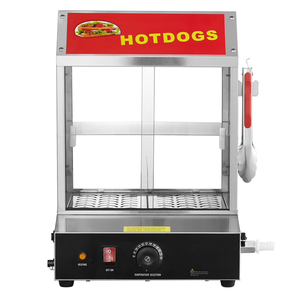 Commercial Hot Dog Steamer 2-Tier Electric Bun Warmer with Temperature Control - Stainless Steel Food Display Case