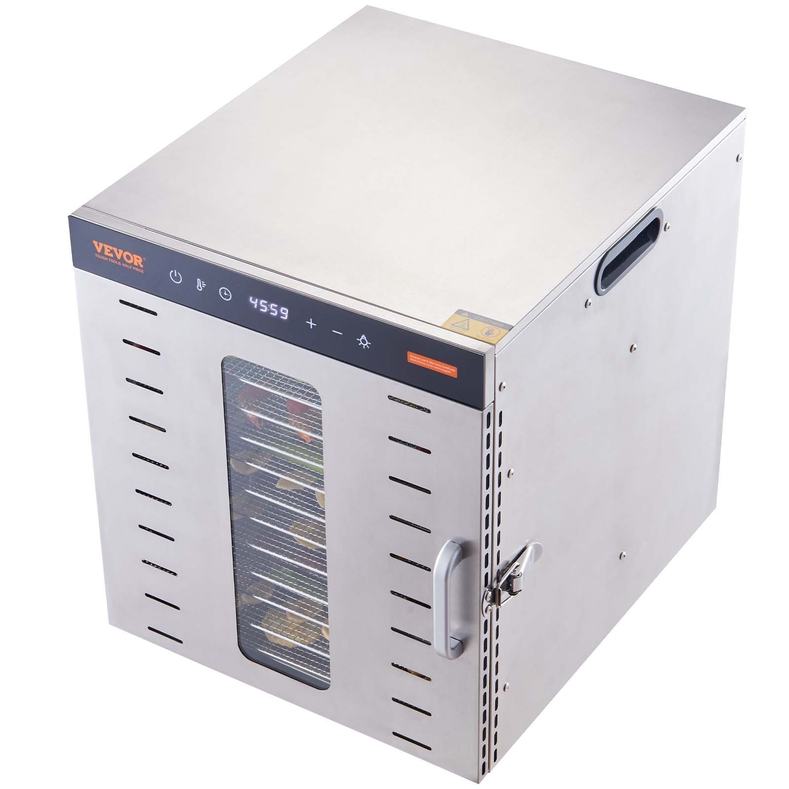 VEVOR Commercial Food Dehydrator Machine with 10 Stainless Steel Trays, Digital Adjustable Timer & Temperature Control for Jerky, Fruit, Herbs, and Dog Treats