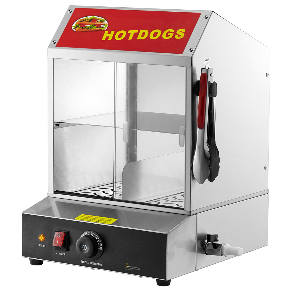 Commercial Hot Dog Steamer 2-Tier Electric Bun Warmer with Temperature Control - Stainless Steel Food Display Case