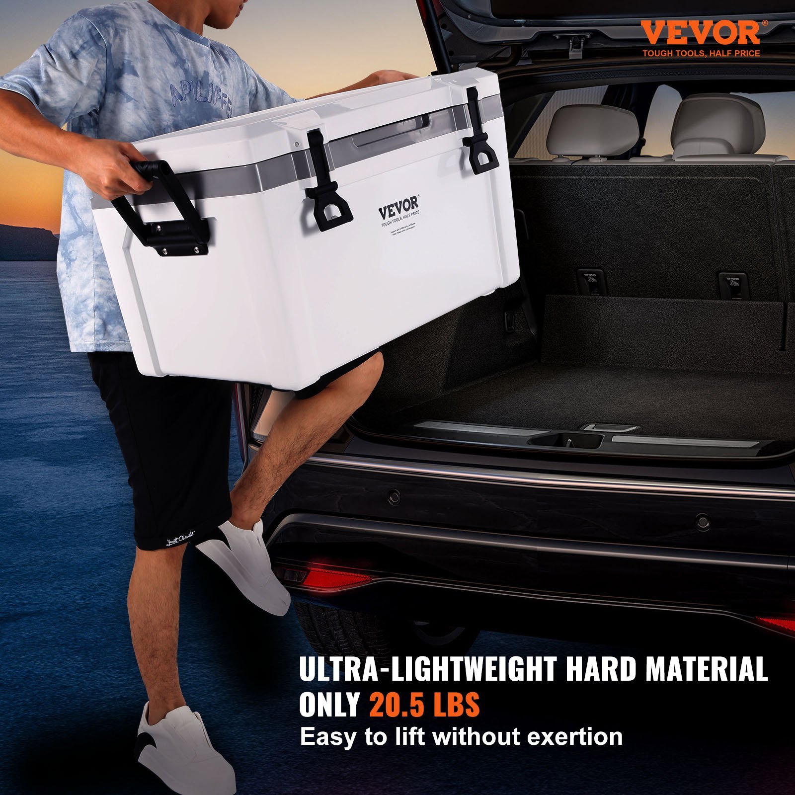 VEVOR 52 Qt Insulated Hard Cooler - Portable Ice Chest with 6-Day Retention, Heavy Duty Handle & Latches for Camping, Beach, and Outdoor Adventures