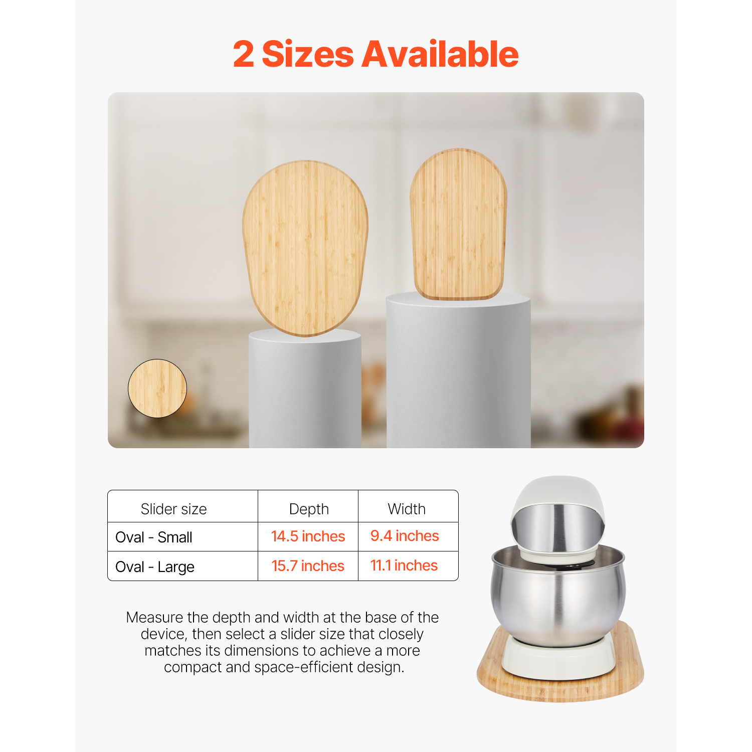 Premium Bamboo Stand Mixer Slider for Tilt-Head Mixers – Heavy-Duty Appliance Rolling Tray with Non-Slip Rubber Feet