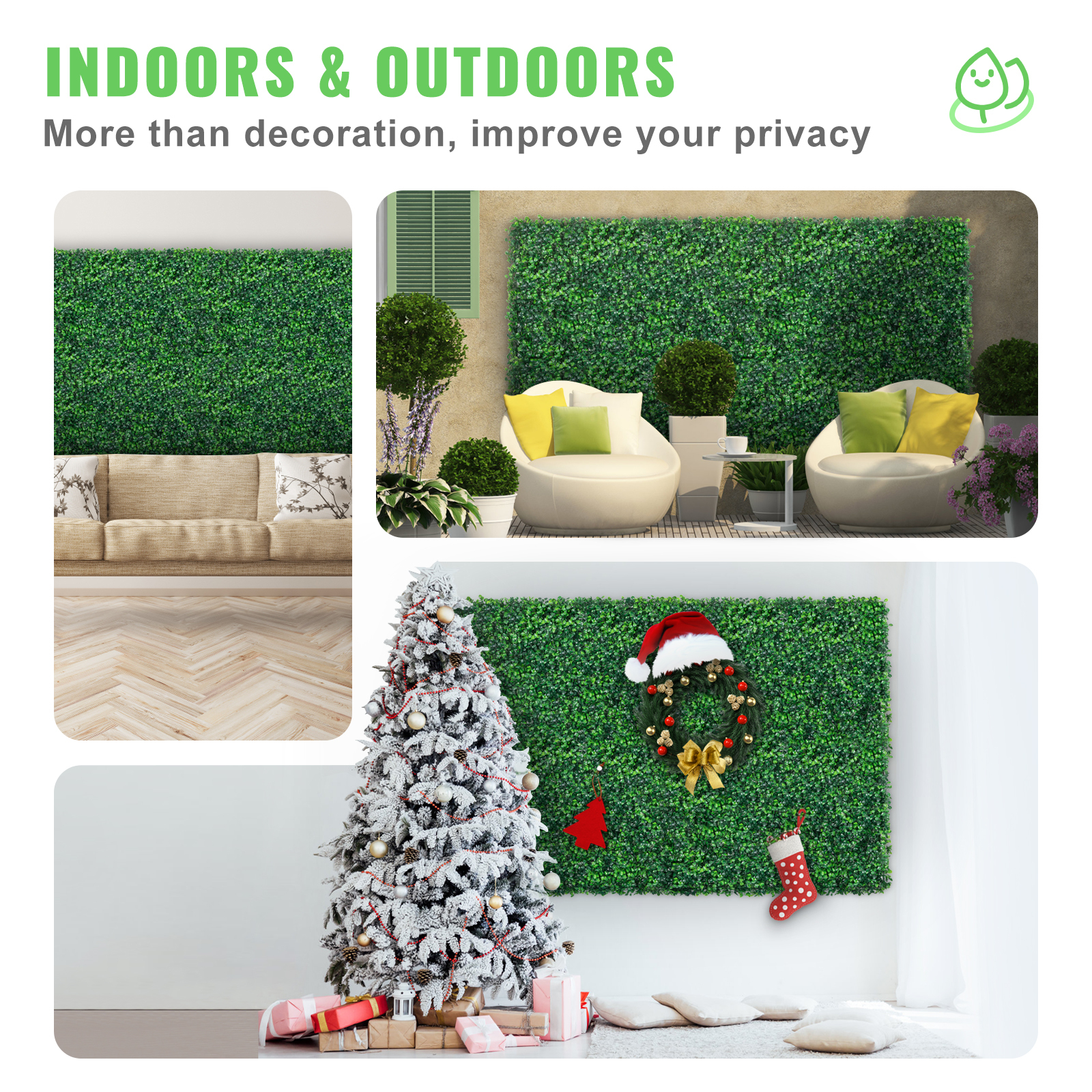 12-Pack Artificial Boxwood Hedge Wall Panels - UV Protected Privacy Screen & Greenery Backdrop for Outdoor Indoor Garden Fence