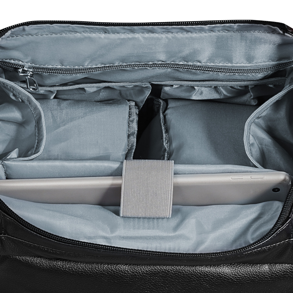 Premium Black PU Leather Breast Pump Backpack - Insulated Diaper Bag with Ice Pack & Organizer Pockets for Travel and Work