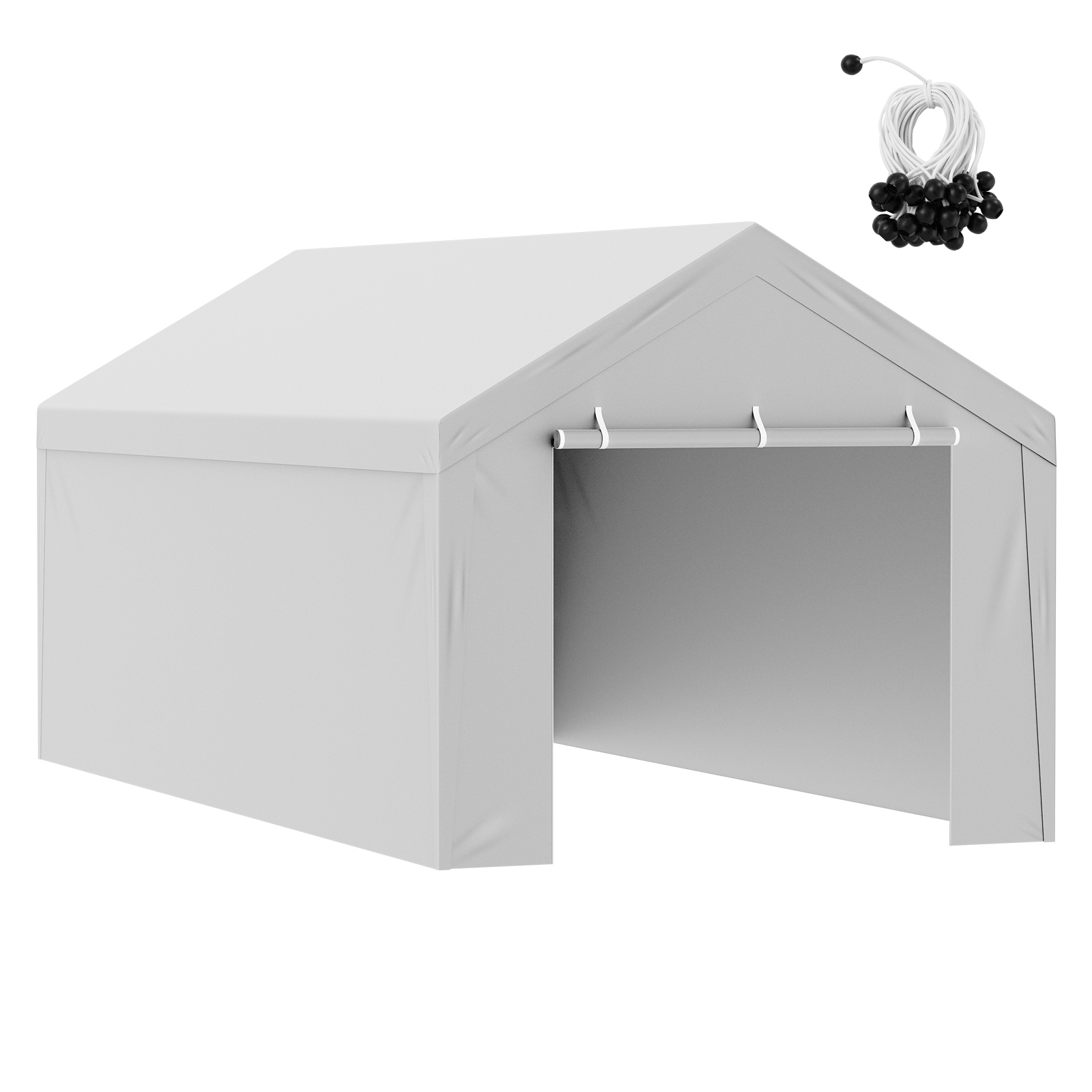 Heavy-Duty Waterproof Replacement Canopy Cover & Side Walls for 10x20 ft Carport Garage Tent, UV Resistant PE Tarp Shelter with Ball Bungees (Frame Not Included)