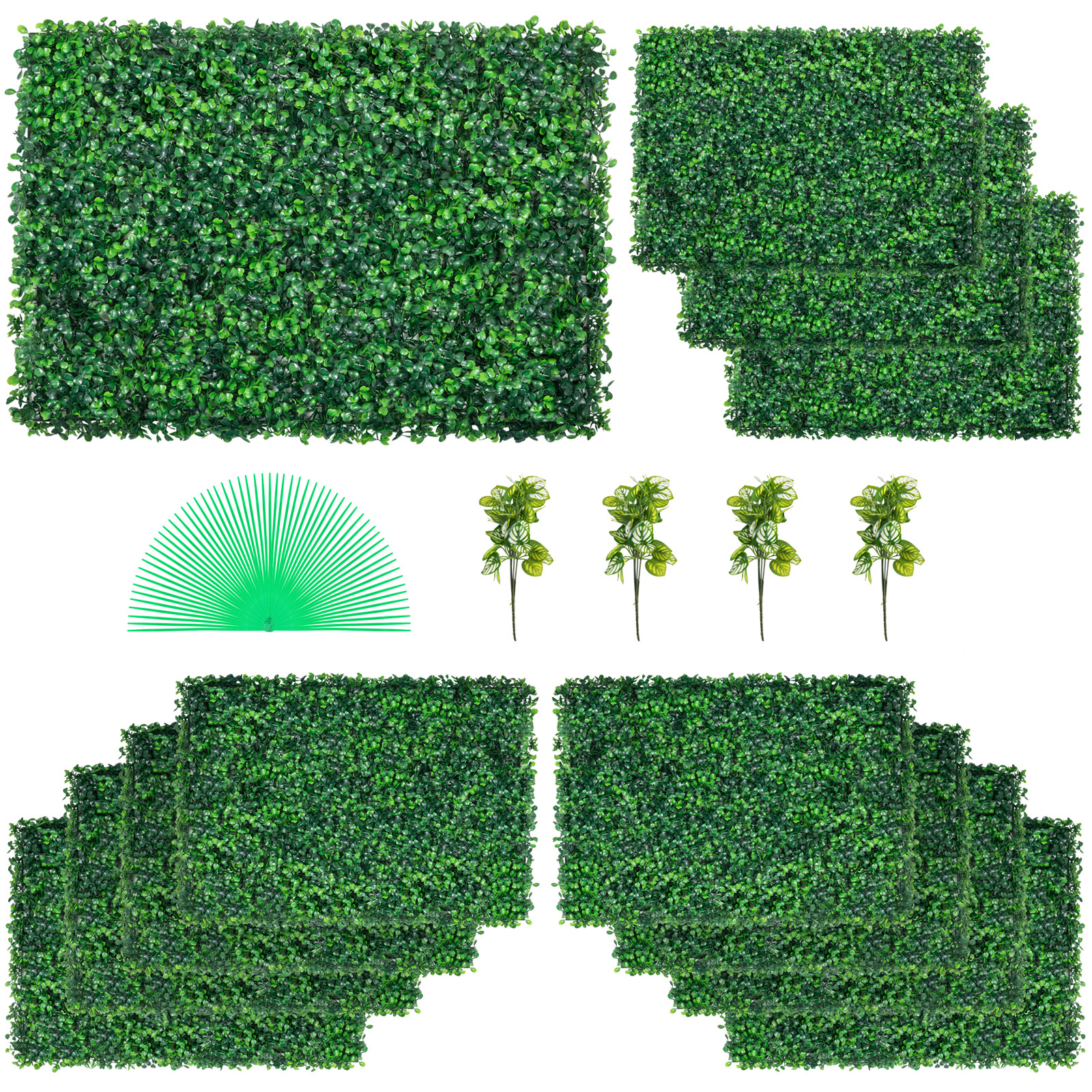 12-Pack Artificial Boxwood Hedge Wall Panels - UV Protected Privacy Screen & Greenery Backdrop for Outdoor Indoor Garden Fence