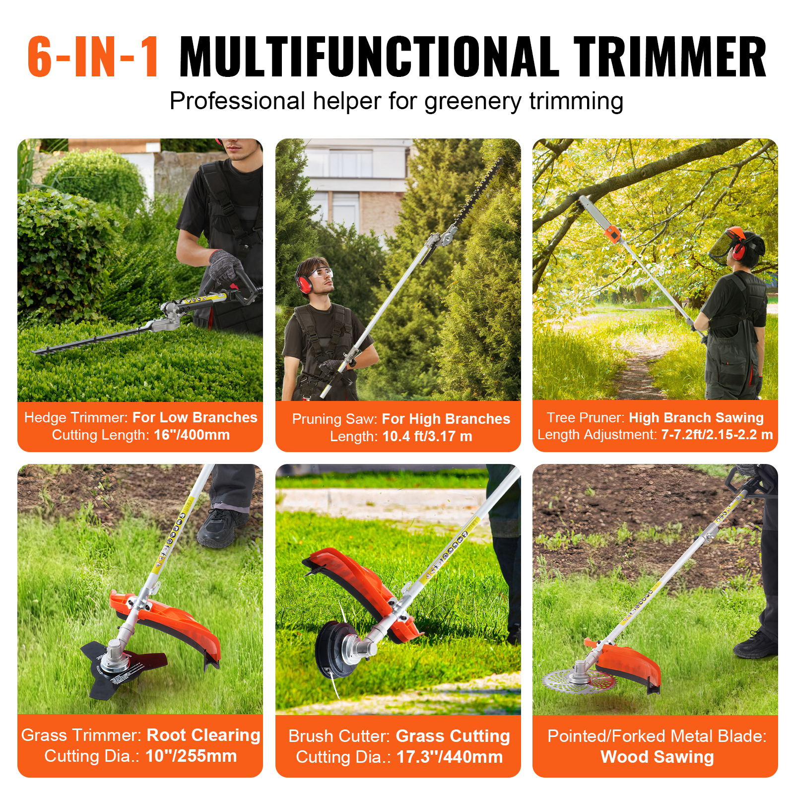 26CC 6-in-1 Gas Powered Multi-Tool System with Pole Saw, Hedge Trimmer, and Weed Eater - Complete Yard Maintenance Kit