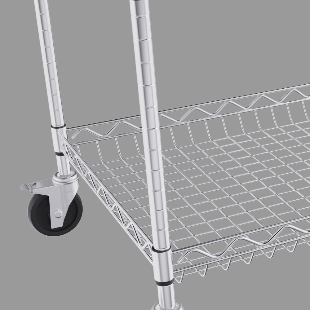 Heavy Duty 3-Tier Rolling Utility Cart with Adjustable Wire Shelves & Silent Casters - Industrial Chrome Storage Rack for Kitchen, Garage, and Warehouse