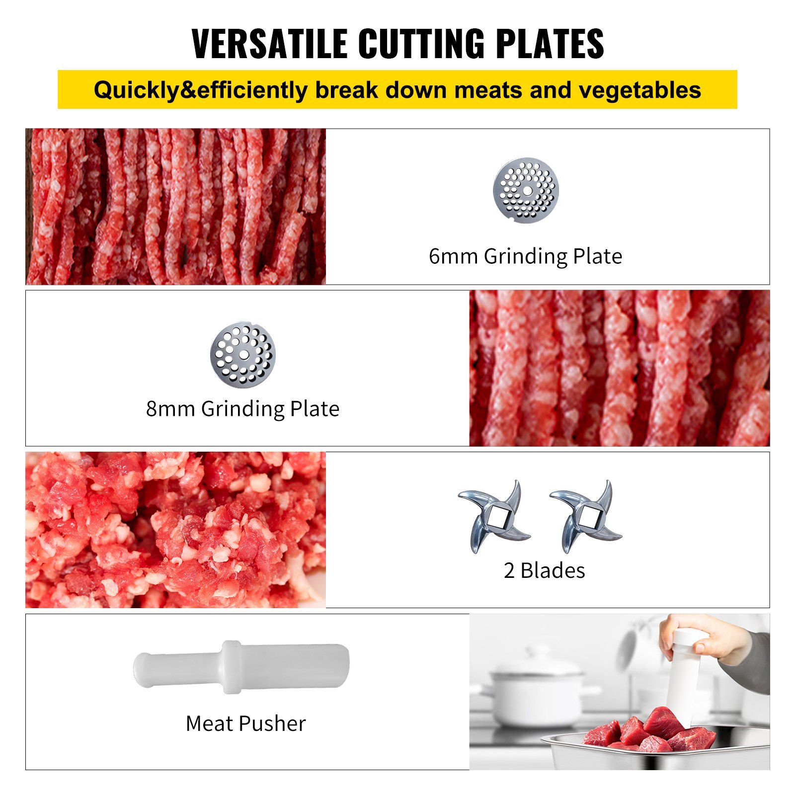 VEVOR Commercial Meat Grinder, 1100W Heavy Duty Electric Meat Mincer with Stainless Steel Construction, Industrial Grade Food Processor for Sausage Making & Kitchen Prep