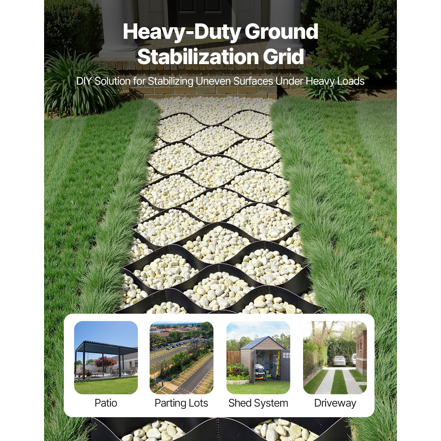 Heavy Duty HDPE Ground Grid Geocell - 2-Inch Deep Gravel Stabilizer for Driveways, Patios & Erosion Control