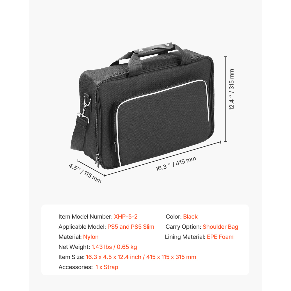 Durable Waterproof Nylon Carrying Case for PS5 & PS5 Slim - Protective Travel Bag with Padded Dividers