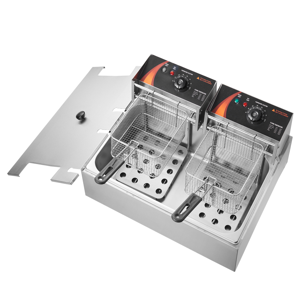 3000W Commercial Electric Deep Fryer Countertop - Dual Basket Stainless Steel Restaurant Fryer with Temperature Control