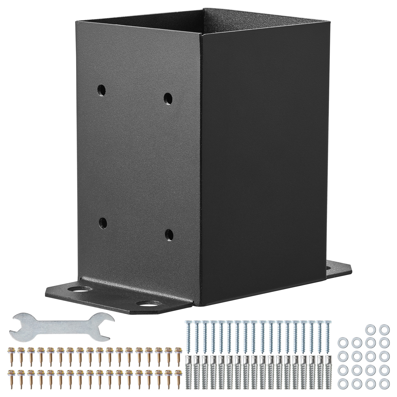 4-Pack Heavy Duty 4x4 Post Base Brackets - Black Steel Fence Post Anchor with Full Wrap Design for Deck, Pergola & Porch Columns