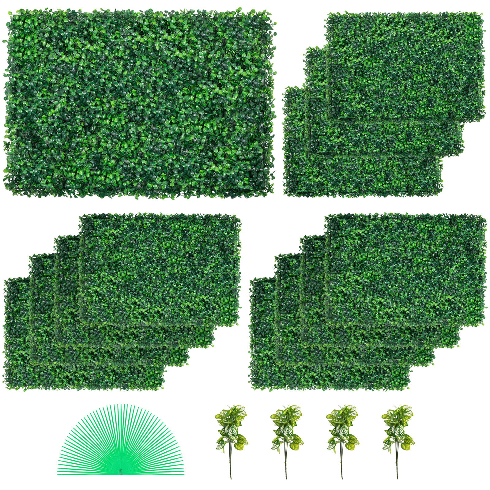 12-Pack Artificial Boxwood Hedge Wall Panels - UV Protected Privacy Screen & Greenery Backdrop for Outdoor Indoor Garden Fence