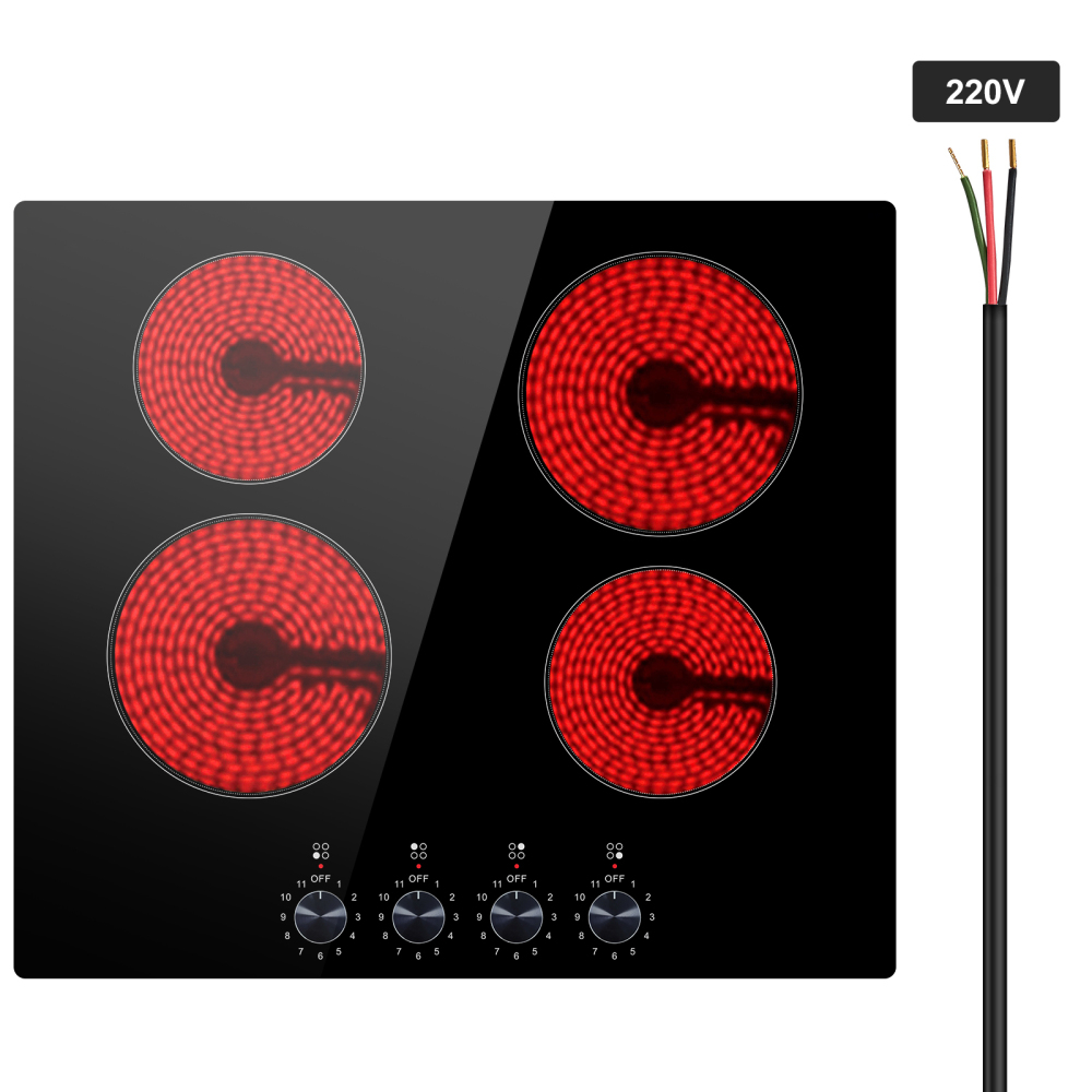 23.2" Built-in Electric Cooktop with 4 Radiant Burners, Knob Control Ceramic Glass Stove Top, 6000W High Power Kitchen Range for Home