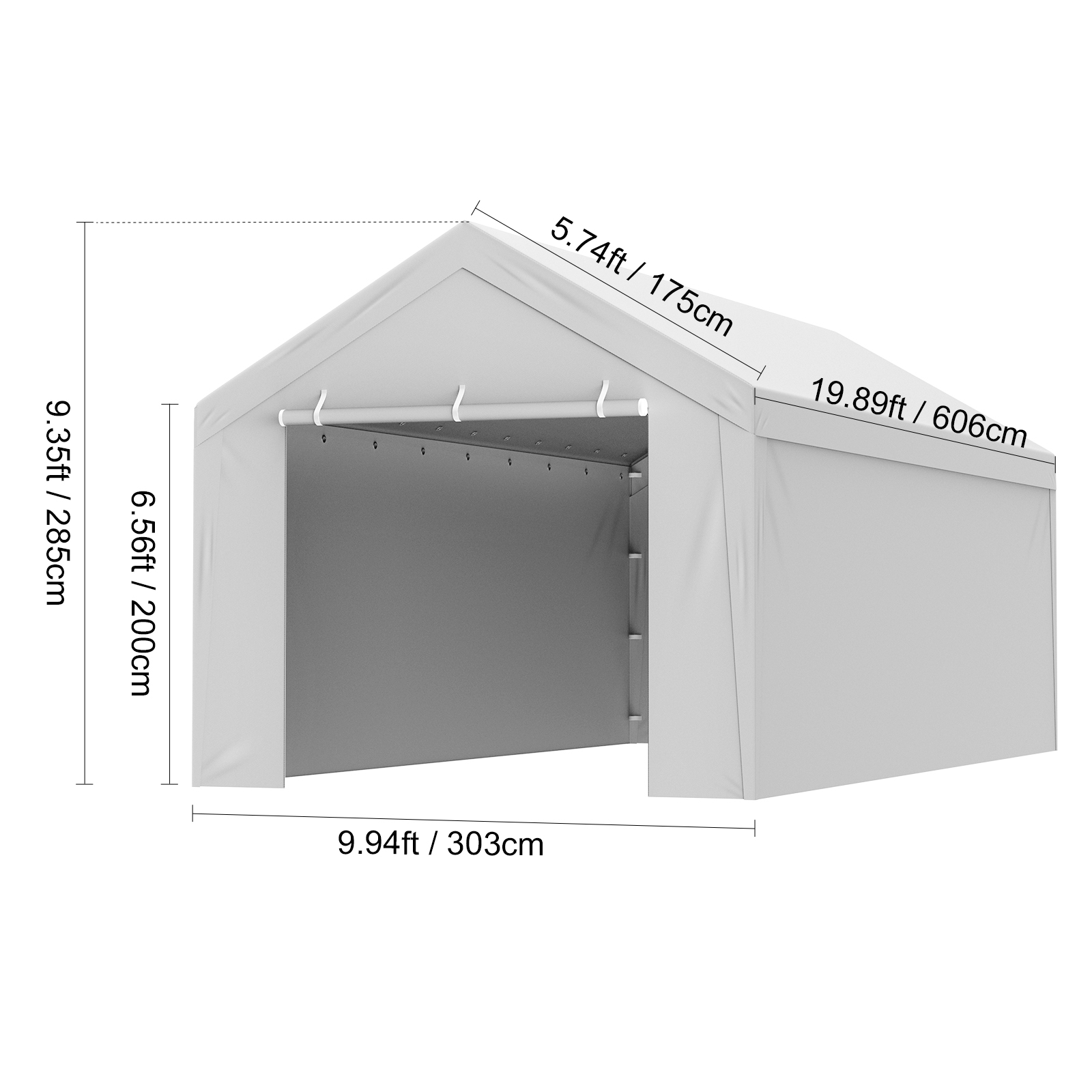 Heavy-Duty Waterproof Replacement Canopy Cover & Side Walls for 10x20 ft Carport Garage Tent, UV Resistant PE Tarp Shelter with Ball Bungees (Frame Not Included)