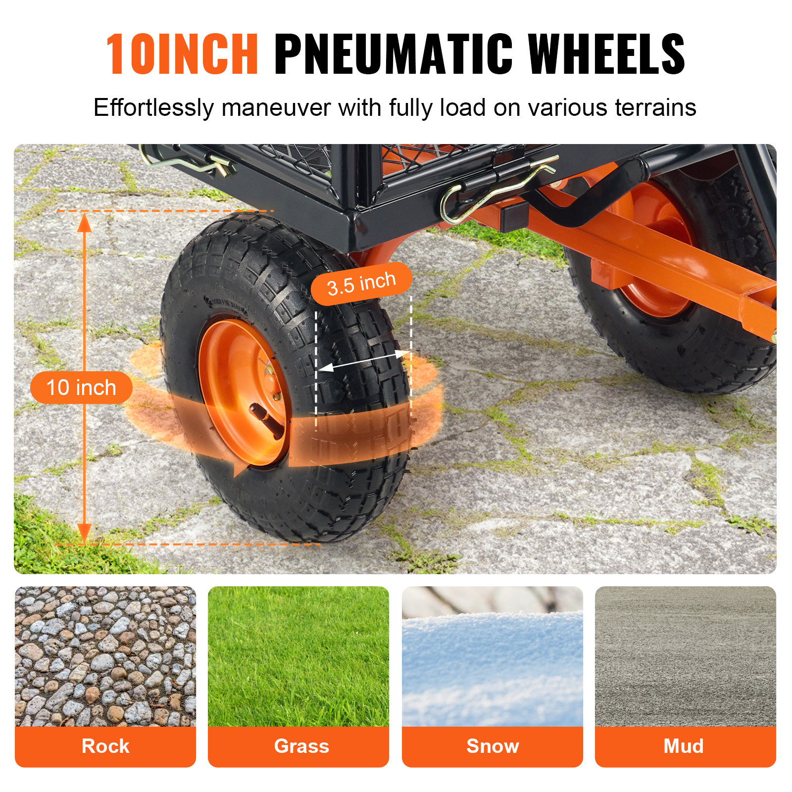 Heavy Duty Metal Garden Dump Cart with Removable Sides & 10" Tires - 880 lbs Capacity Utility Wagon