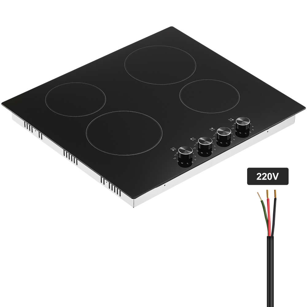 23.2" Built-in Electric Cooktop with 4 Radiant Burners, Knob Control Ceramic Glass Stove Top, 6000W High Power Kitchen Range for Home