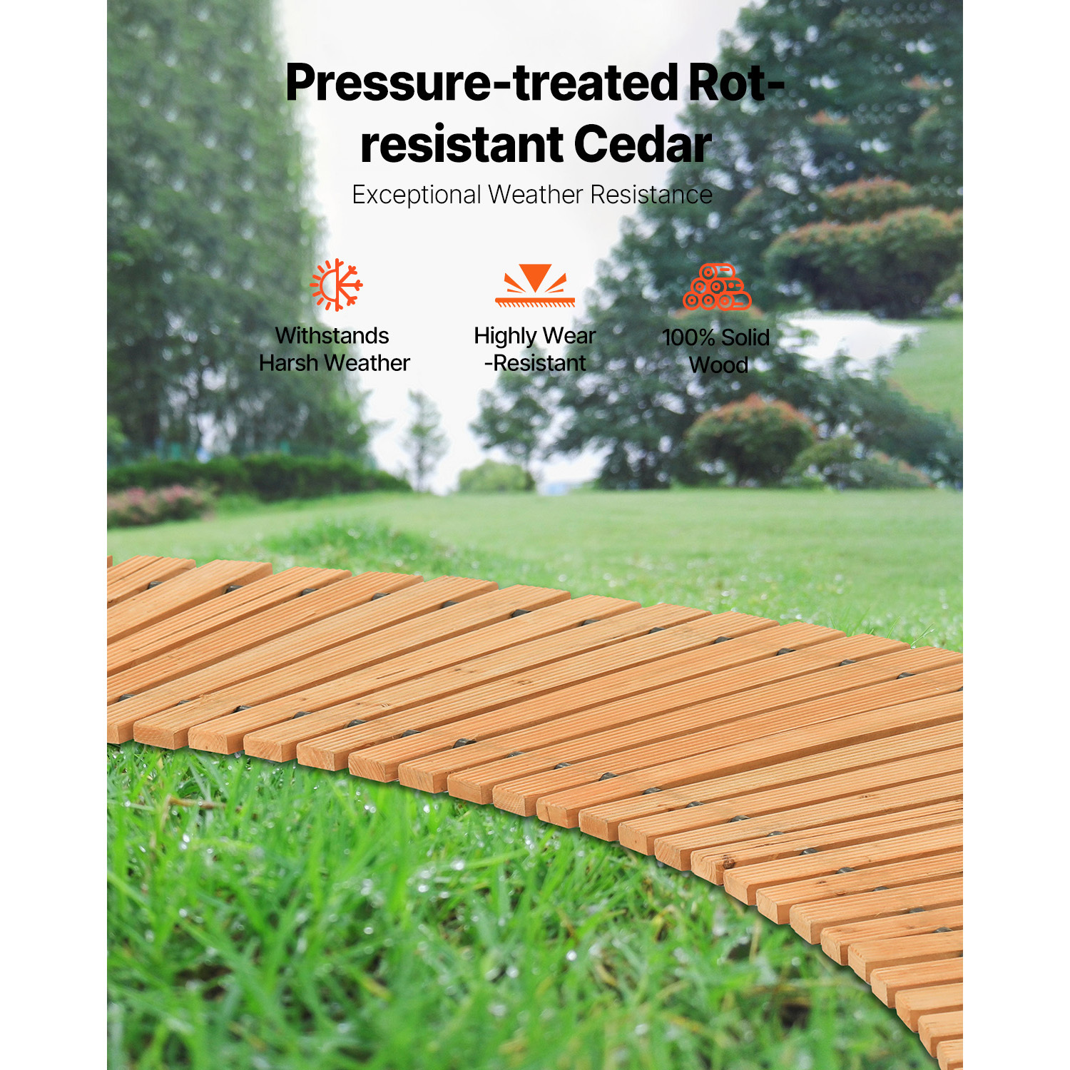8ft Roll-Out Curved Wooden Garden Pathway - Durable Cedar Walkway Mat for Outdoor Landscaping & Mud Control