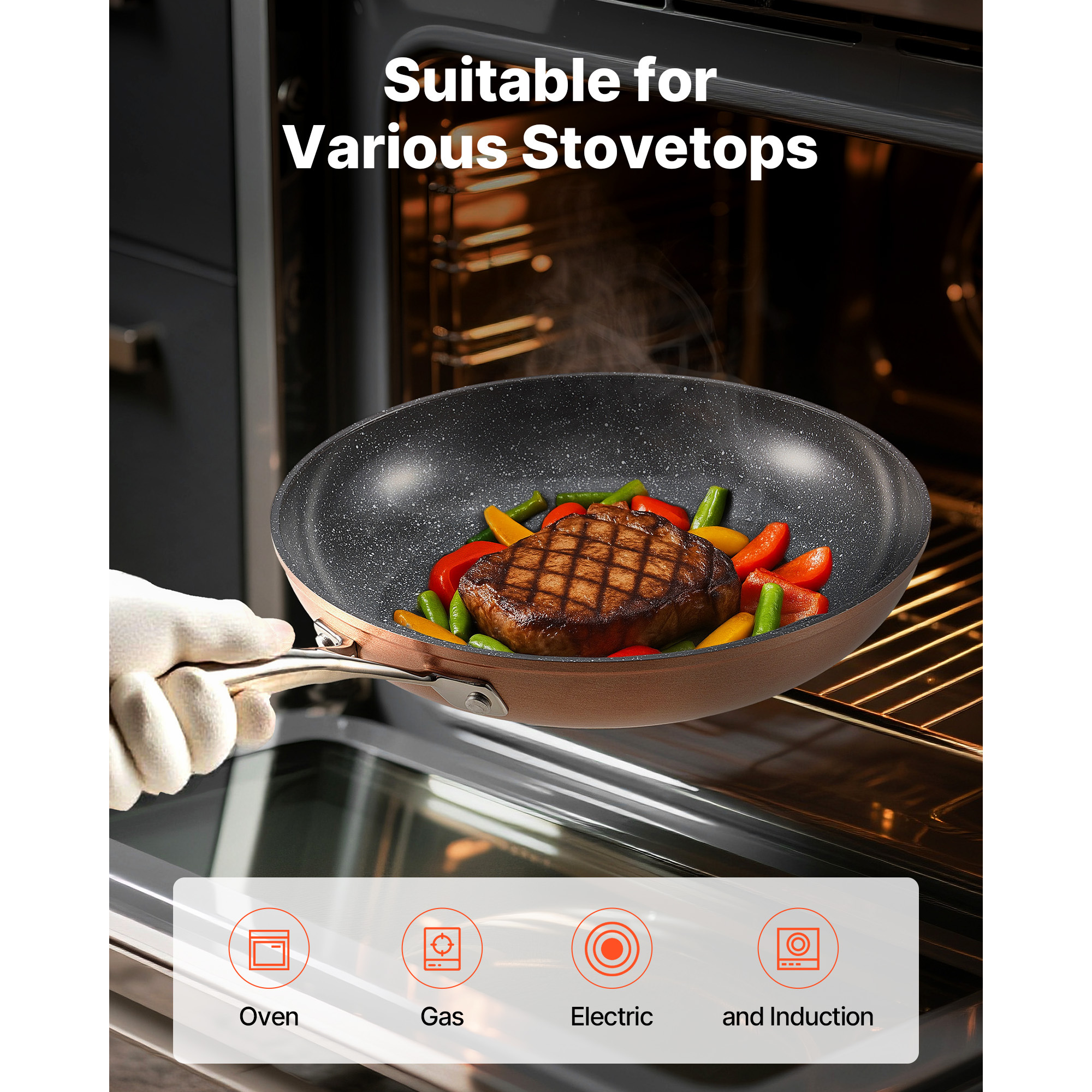 3-Piece Nonstick Frying Pan Set - Aluminum Skillet Cookware for Induction, Gas & Electric Stoves