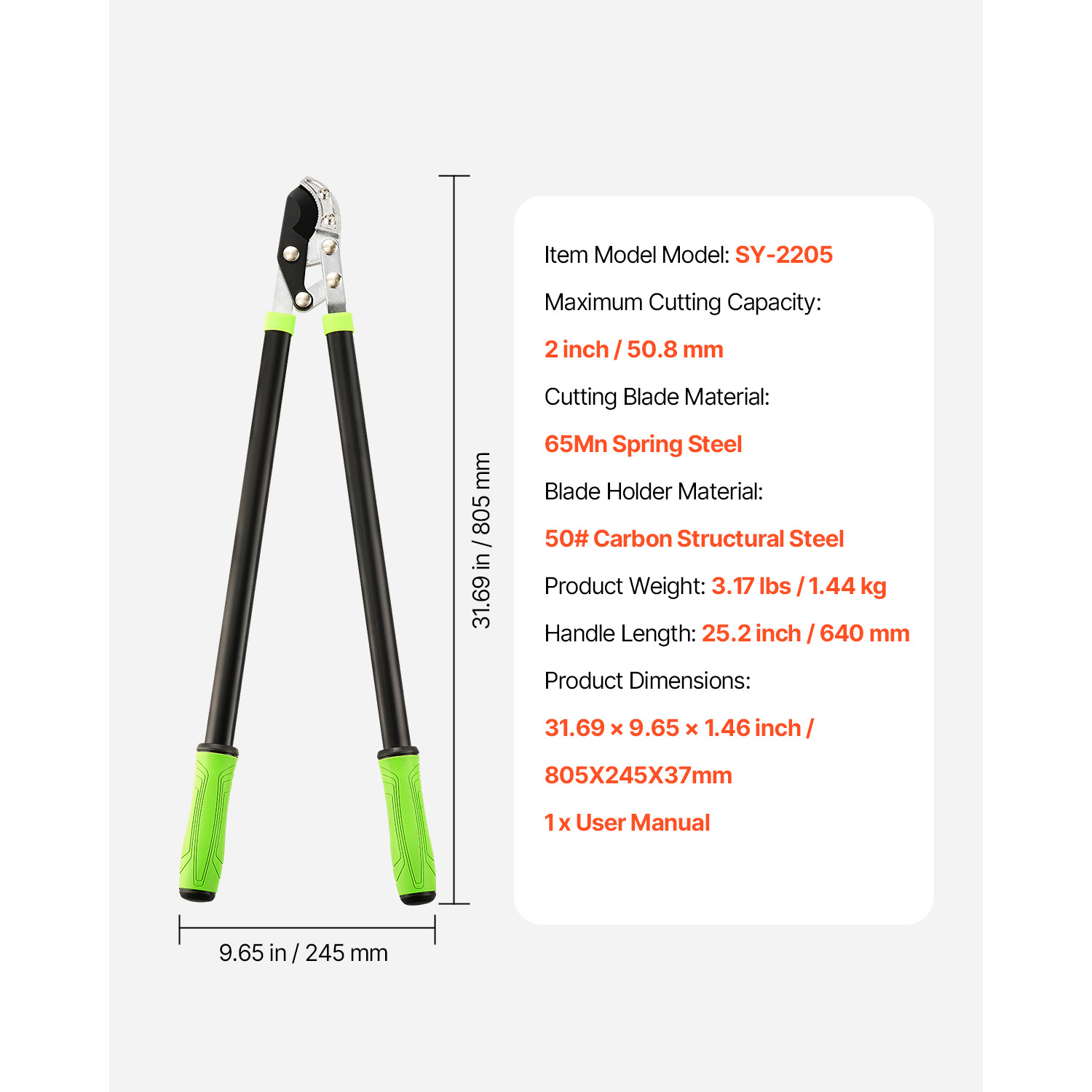 32-Inch Heavy Duty Steel Loppers for Tree Trimming - Professional Branch Cutter with Ergonomic Grip