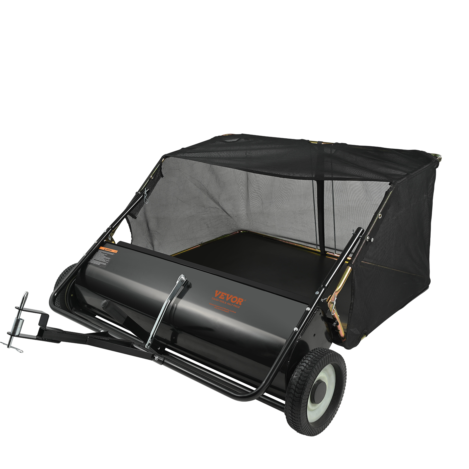 VEVOR 50" Tow Behind Lawn Sweeper - 26 Cu. Ft. Heavy Duty Leaf & Grass Collector with Adjustable Height Brush