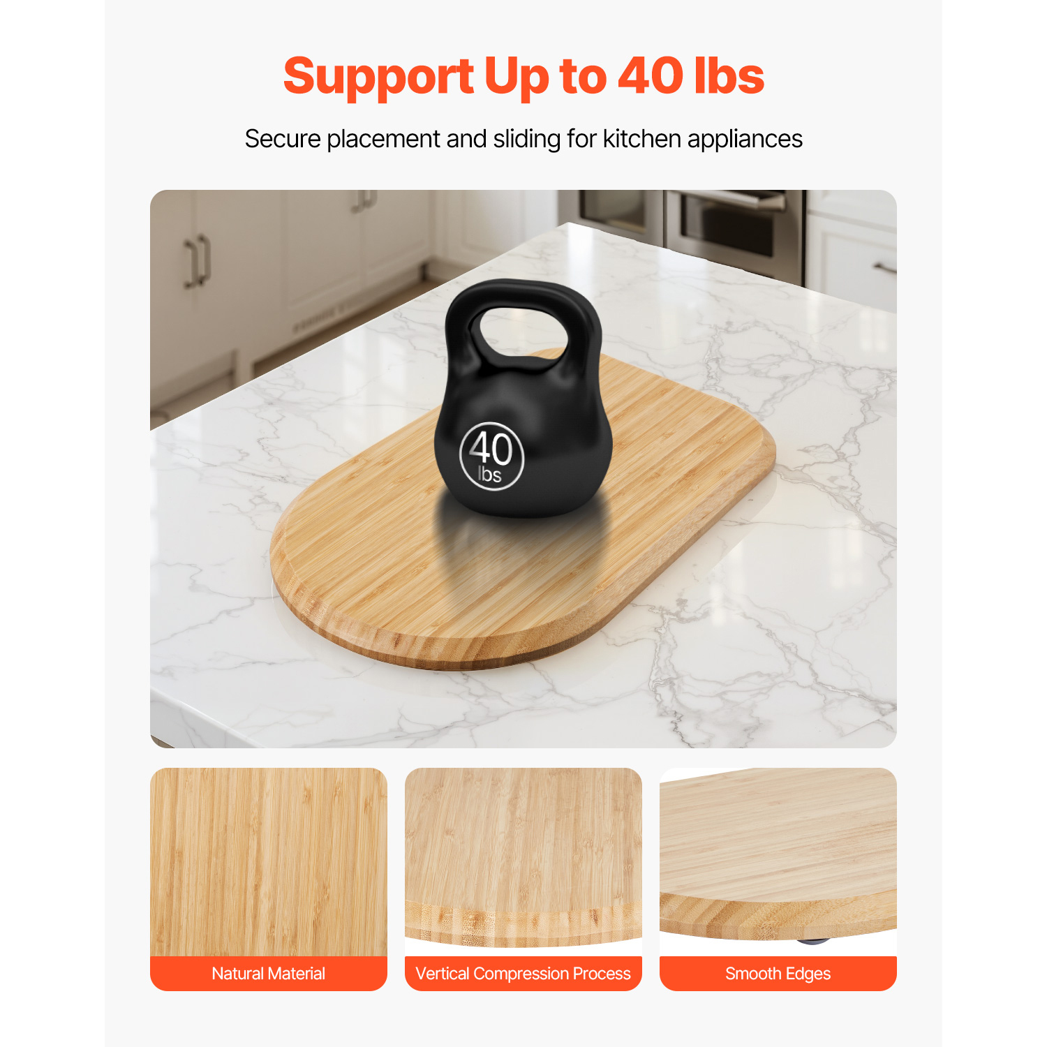 Premium Bamboo Stand Mixer Slider for Tilt-Head Mixers – Heavy-Duty Appliance Rolling Tray with Non-Slip Rubber Feet