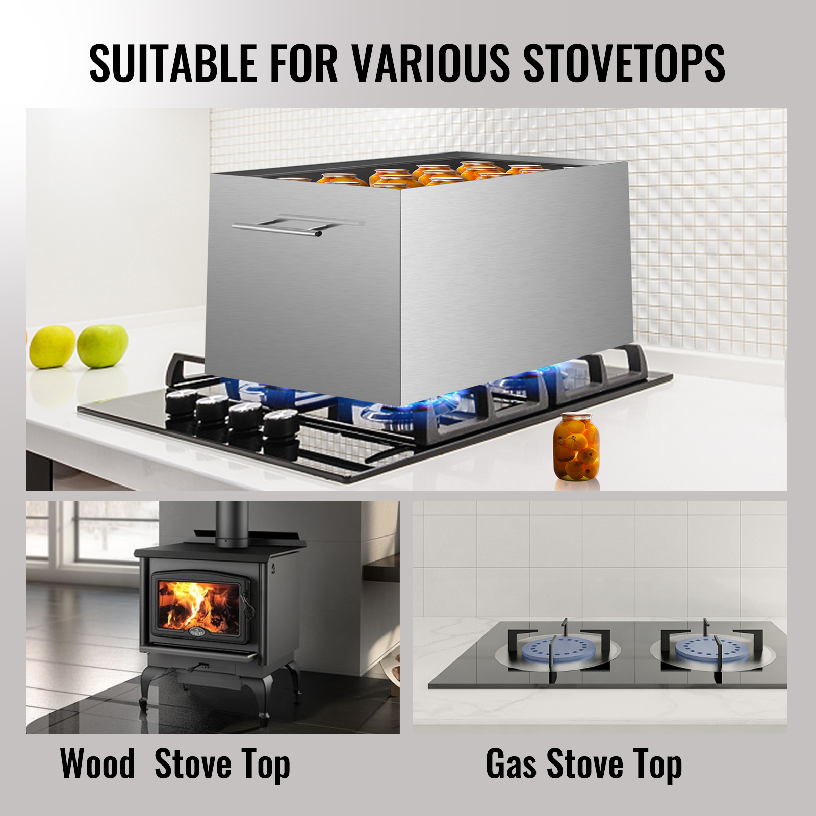 304 Stainless Steel Water Bath Canner Pot - 15 Quart Stove Top Boiling Canner with Dual Racks & Flat Bottom