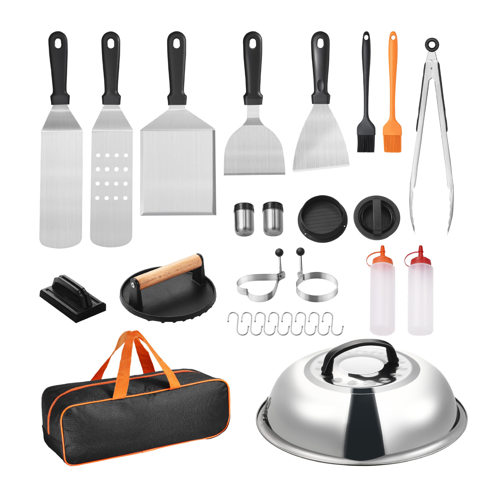 28-Piece Griddle Accessories Kit with Stainless Steel Spatulas, Cast Iron Press, and Cleaning Tools for Flat Top Grill