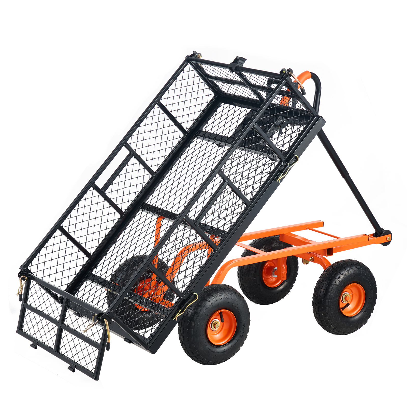 Heavy Duty Metal Garden Dump Cart with Removable Sides & 10" Tires - 880 lbs Capacity Utility Wagon