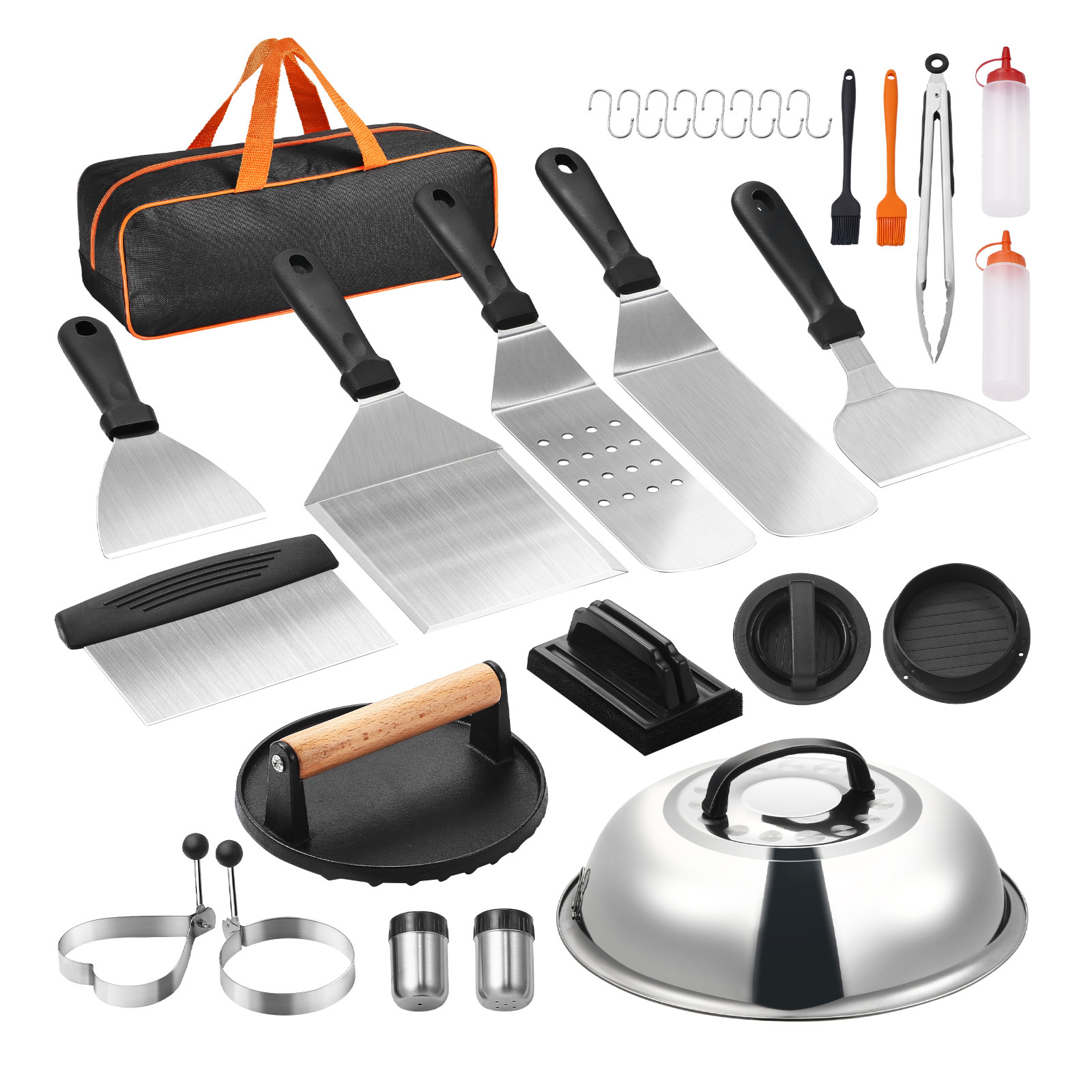 28-Piece Griddle Accessories Kit with Stainless Steel Spatulas, Cast Iron Press, and Cleaning Tools for Flat Top Grill