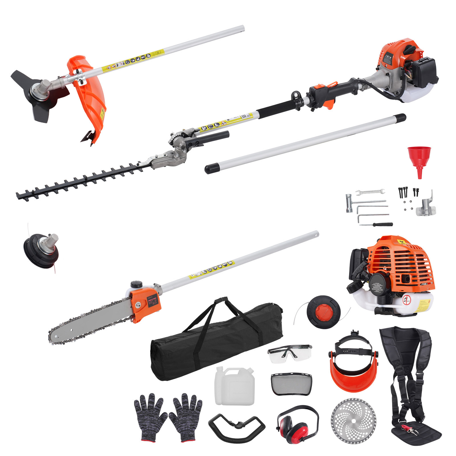 26CC 6-in-1 Gas Powered Multi-Tool System with Pole Saw, Hedge Trimmer, and Weed Eater - Complete Yard Maintenance Kit
