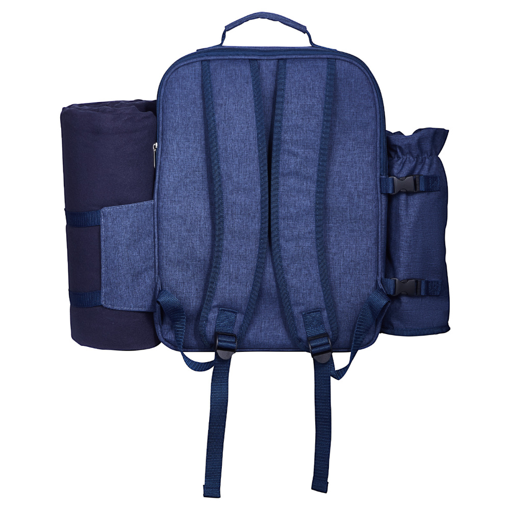 4-Person Insulated Picnic Backpack Set with Cooler Compartment & Blanket - Navy Blue Outdoor Hamper