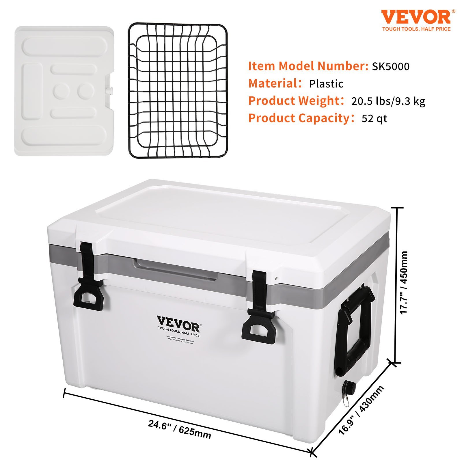 VEVOR 52 Qt Insulated Hard Cooler - Portable Ice Chest with 6-Day Retention, Heavy Duty Handle & Latches for Camping, Beach, and Outdoor Adventures