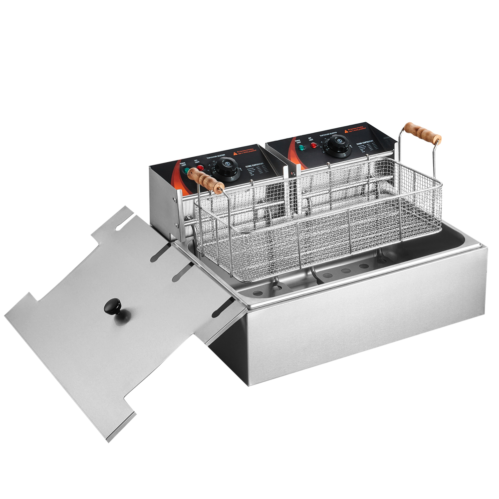 3000W Commercial Electric Deep Fryer Countertop - Dual Basket Stainless Steel Restaurant Fryer with Temperature Control