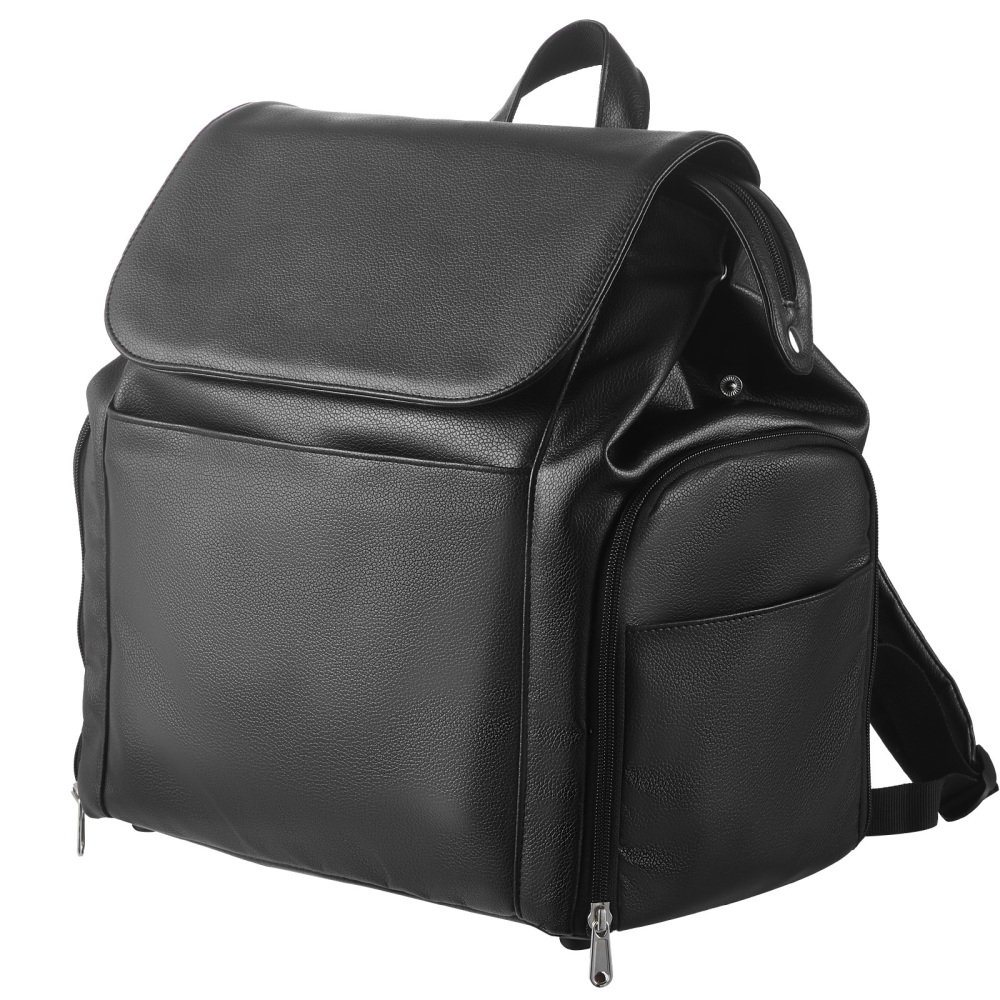 Premium Black PU Leather Breast Pump Backpack - Insulated Diaper Bag with Ice Pack & Organizer Pockets for Travel and Work