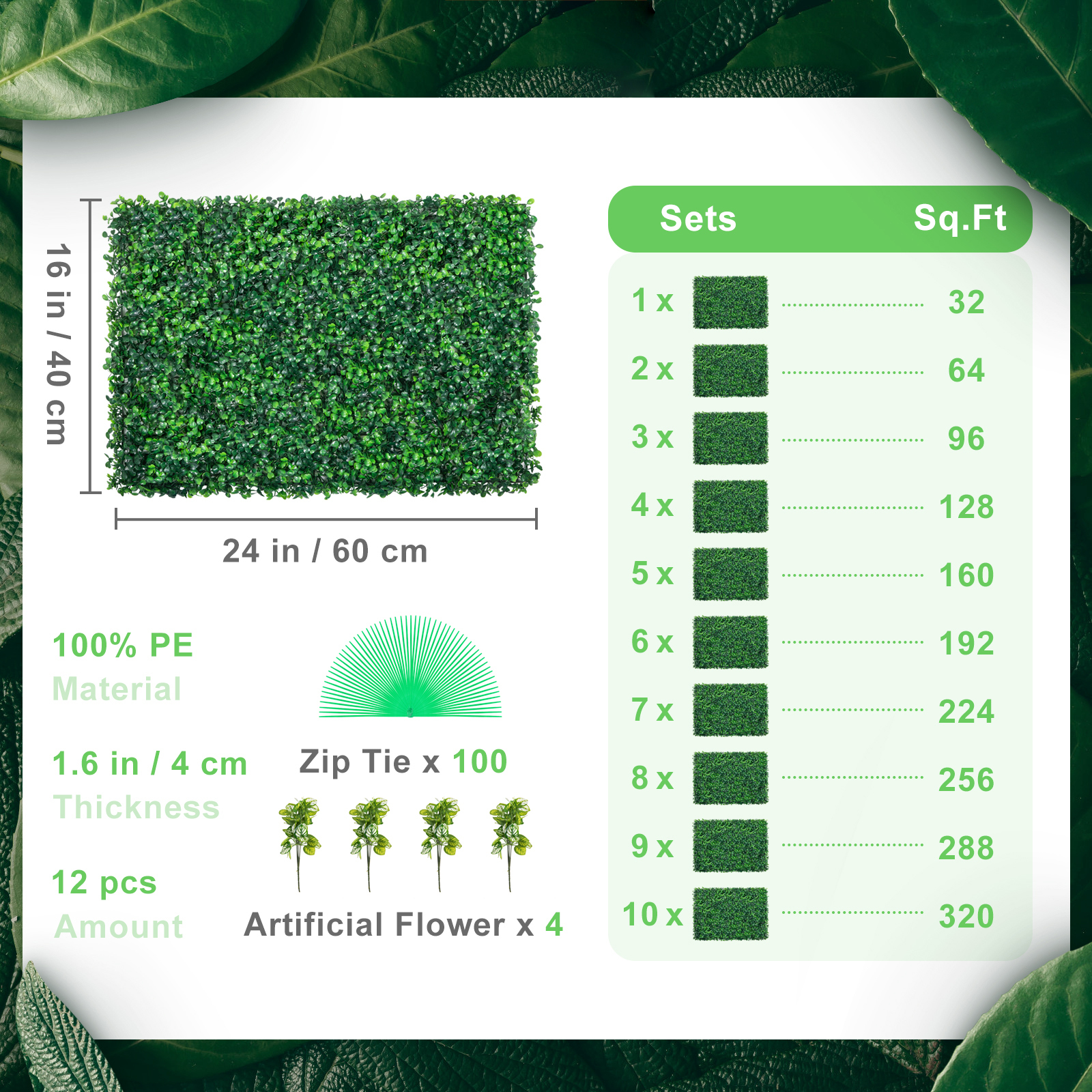 12-Pack Artificial Boxwood Hedge Wall Panels - UV Protected Privacy Screen & Greenery Backdrop for Outdoor Indoor Garden Fence