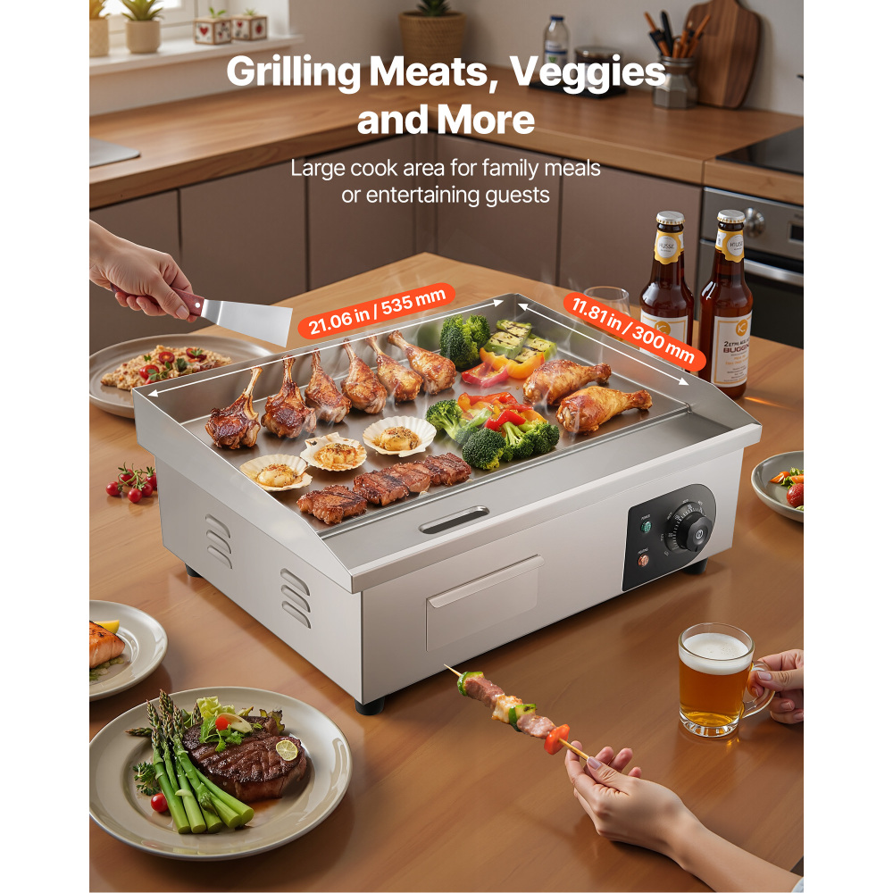 1750W Commercial Electric Griddle Stainless Steel Flat Top Grill with Adjustable Temp Control, Countertop Hot Plate for Steak, Pancakes & Burgers