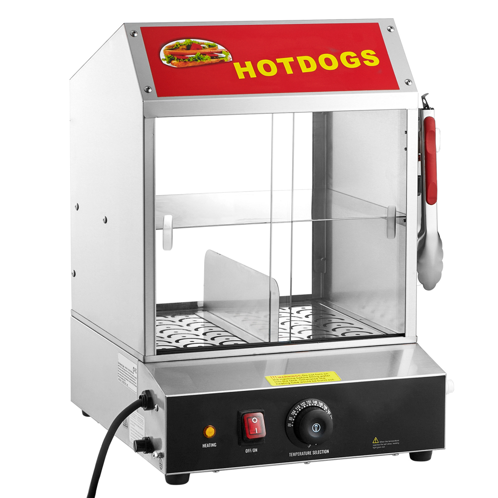 Commercial Hot Dog Steamer 2-Tier Electric Bun Warmer with Temperature Control - Stainless Steel Food Display Case