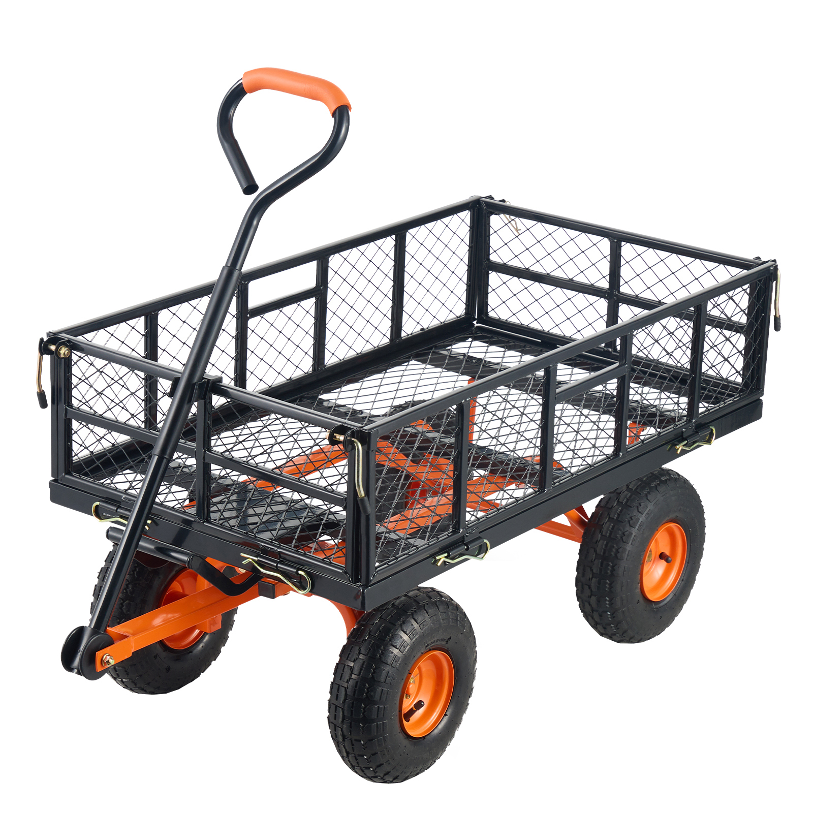 Heavy Duty Metal Garden Dump Cart with Removable Sides & 10" Tires - 880 lbs Capacity Utility Wagon