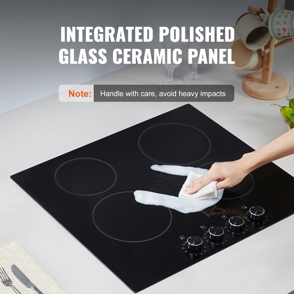 23.2" Built-in Electric Cooktop with 4 Radiant Burners, Knob Control Ceramic Glass Stove Top, 6000W High Power Kitchen Range for Home