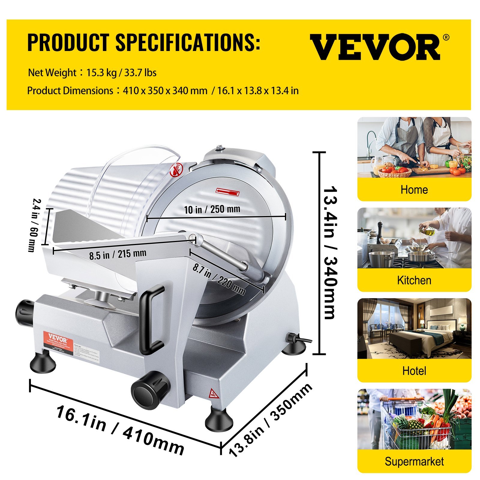 VEVOR 240W Commercial Meat Slicer with 10" Carbon Steel Blade, Adjustable Electric Deli Food Slicer for Home & Restaurant