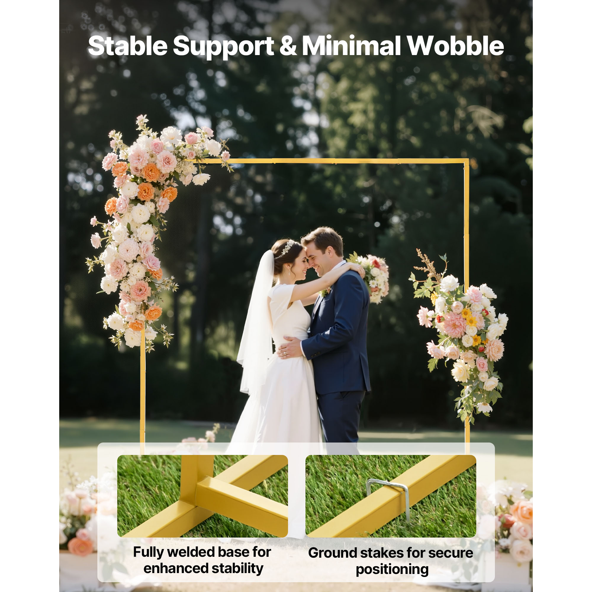 6.6x6.6 ft Gold Square Metal Arch Backdrop Stand - Sturdy Wedding Photo Booth Frame for Indoor & Outdoor Party Decoration