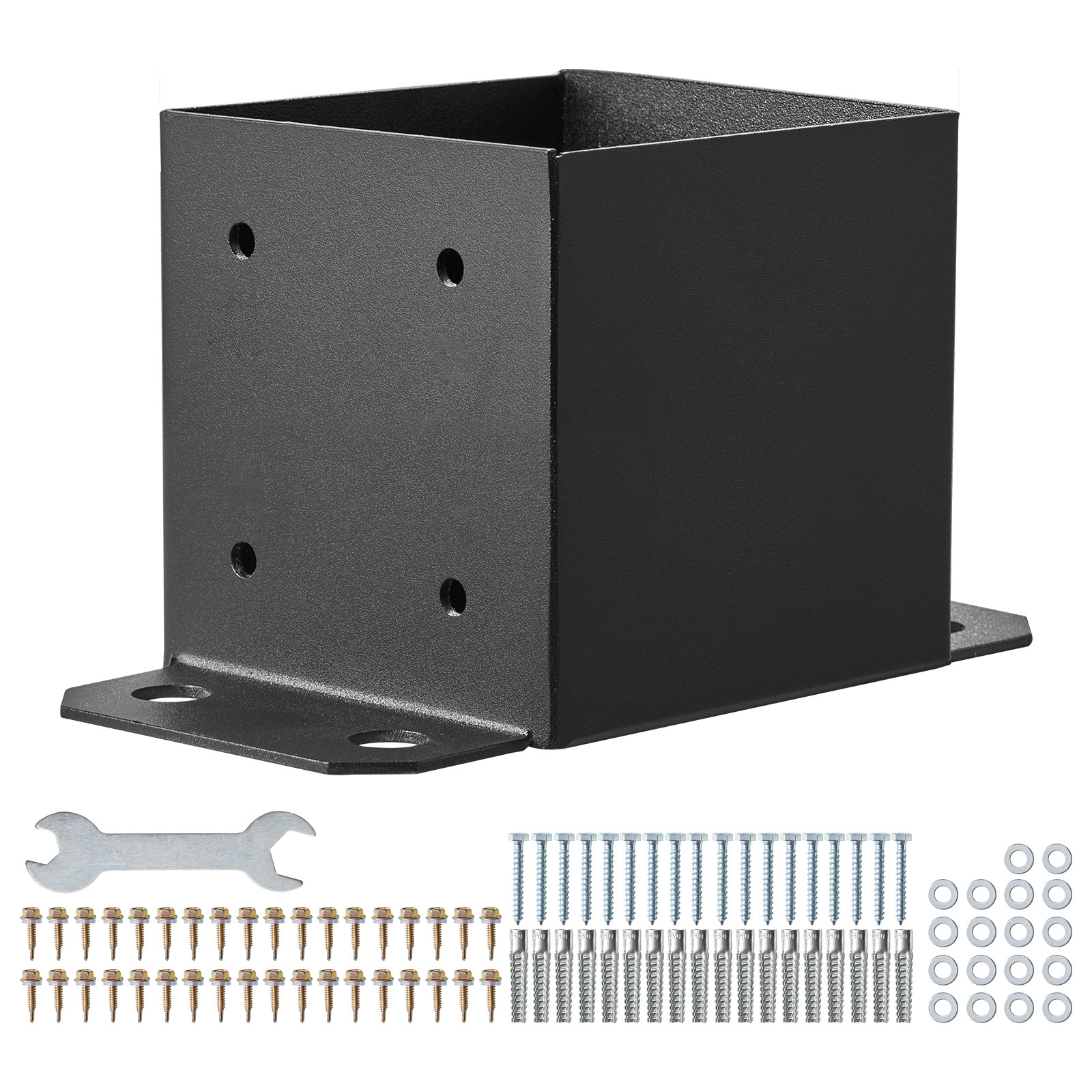 4-Pack Heavy Duty 6x6 Post Base Brackets - Powder Coated Black Steel Deck Support Anchors with Installation Hardware