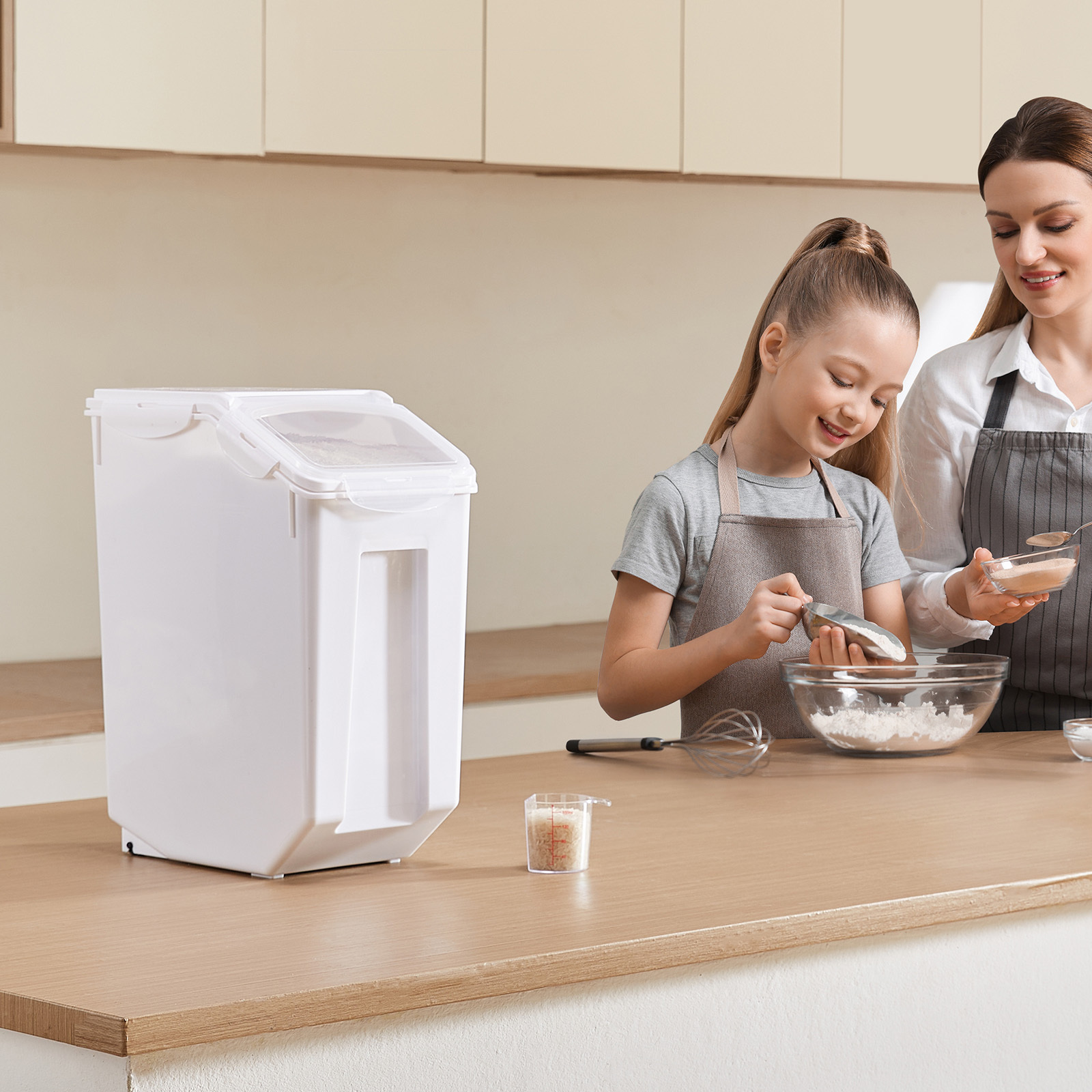 4.5 Gallon Airtight Flour & Rice Storage Container with Wheels - Large Kitchen Grain Bin with Clear Window, BPA-Free Dry Food Organizer for Pantry