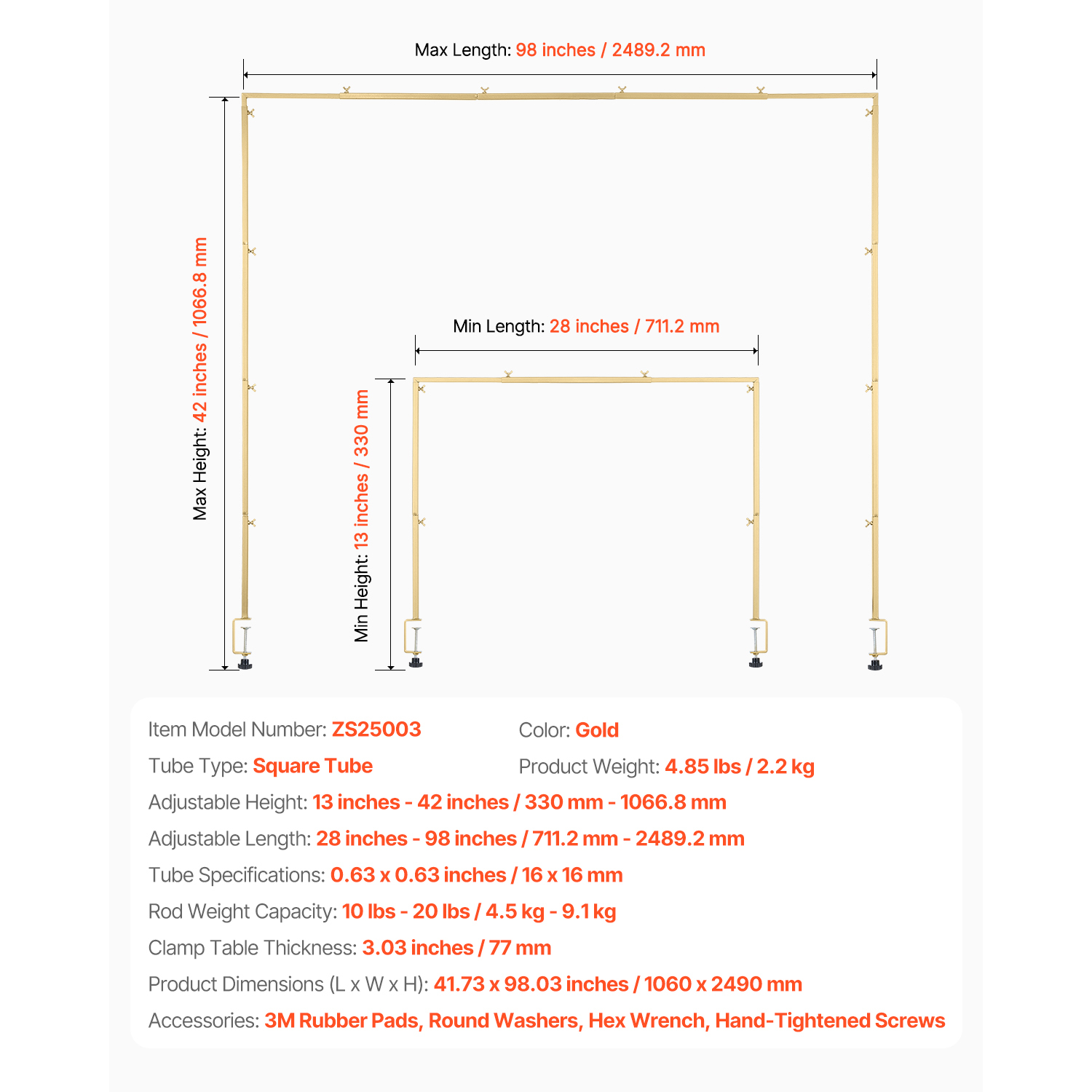 Adjustable Gold Table Balloon Arch Stand with C-Clamp - Heavy Duty Over The Table Rod Frame for Wedding & Party Decor